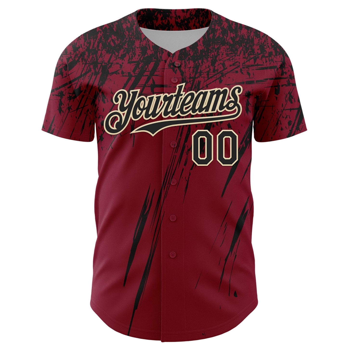 Custom Crimson Black-Cream Distressed Scratch Brush Stroke Authentic Baseball Jersey view 2