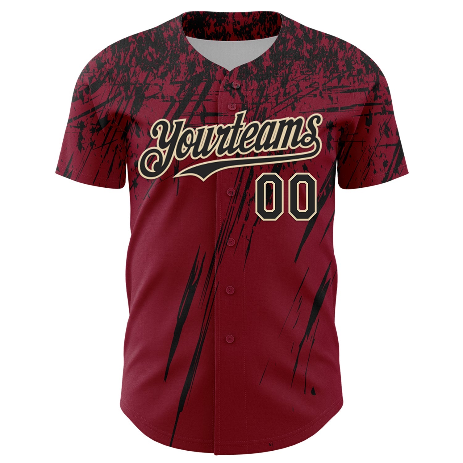 Custom Crimson Black-Cream Distressed Scratch Brush Stroke Authentic Baseball Jersey view 2