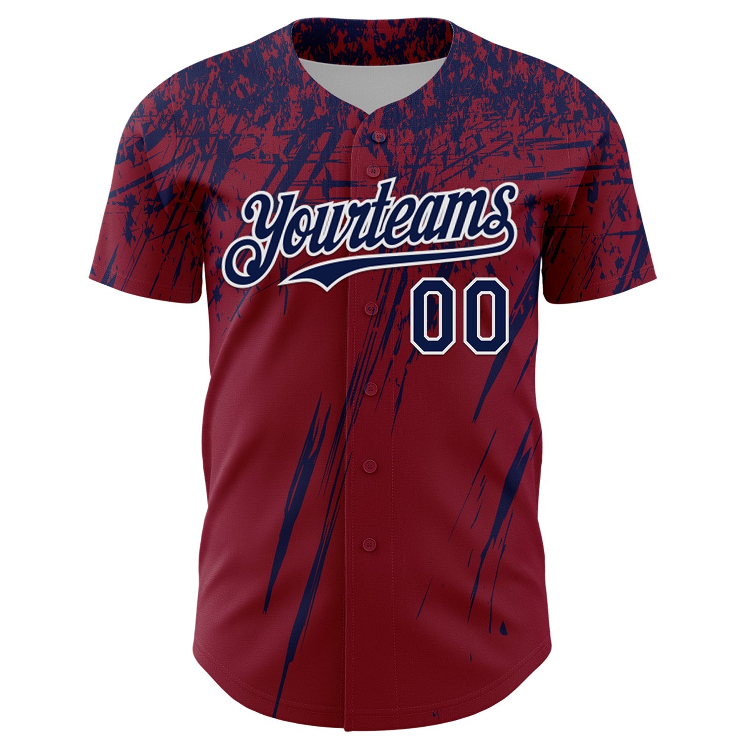 Custom Crimson Navy-White Distressed Scratch Brush Stroke Authentic Baseball Jersey view 2