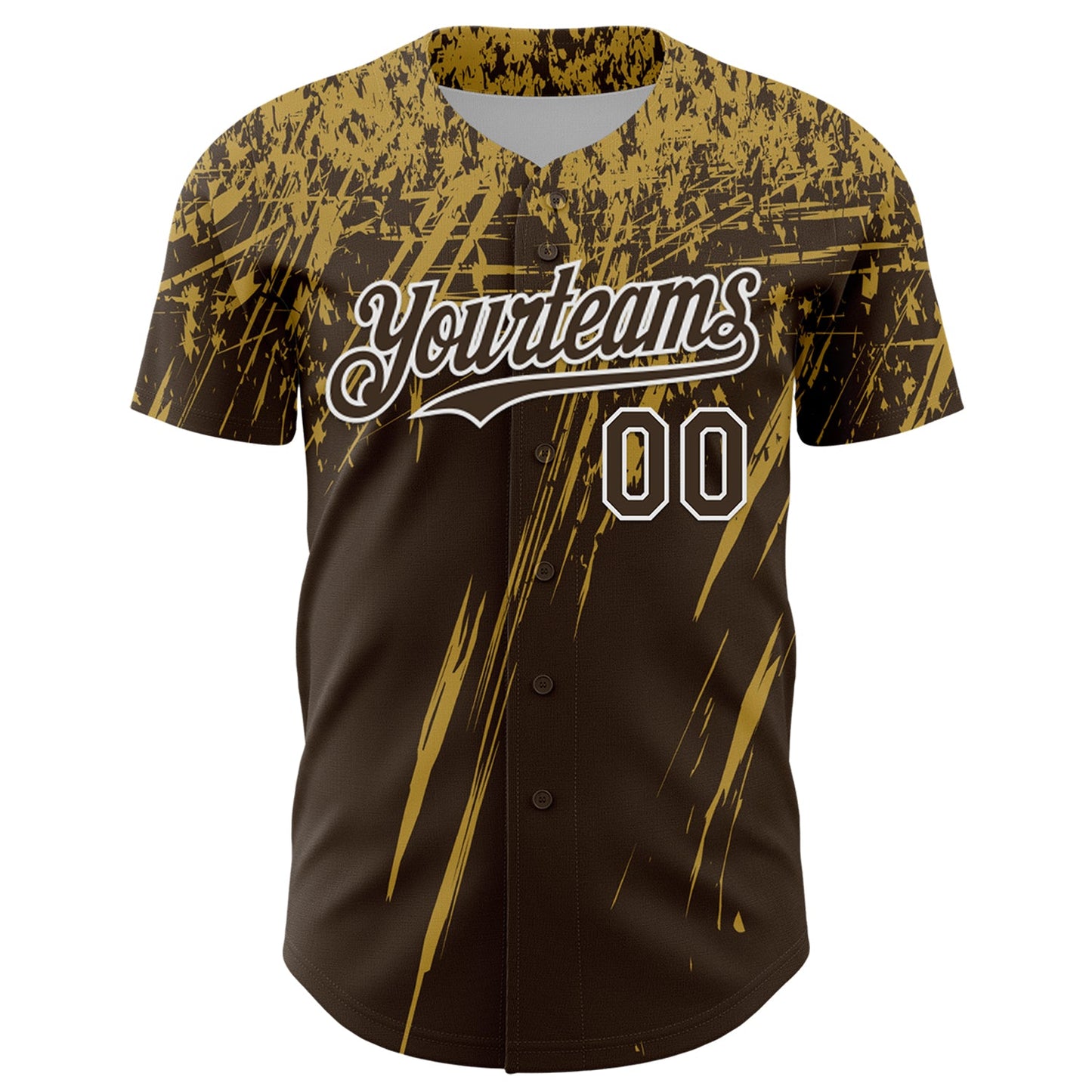 Custom Brown Old Gold-White Distressed Scratch Brush Stroke Authentic Baseball Jersey view 2