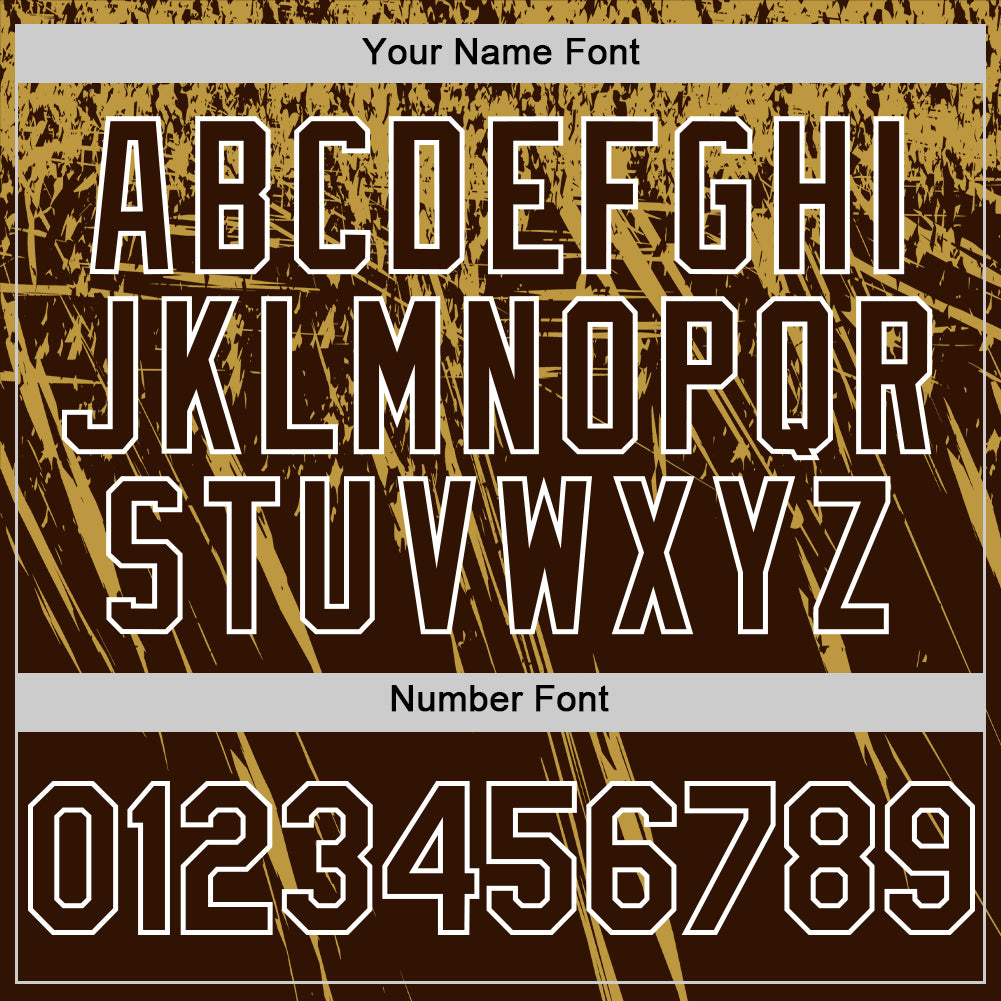 Custom Brown Old Gold-White Distressed Scratch Brush Stroke Authentic Baseball Jersey view 5