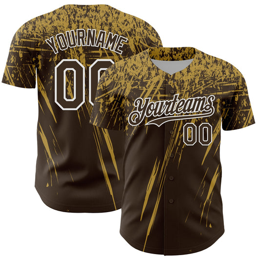 Custom Brown Old Gold-White Distressed Scratch Brush Stroke Authentic Baseball Jersey - Main View