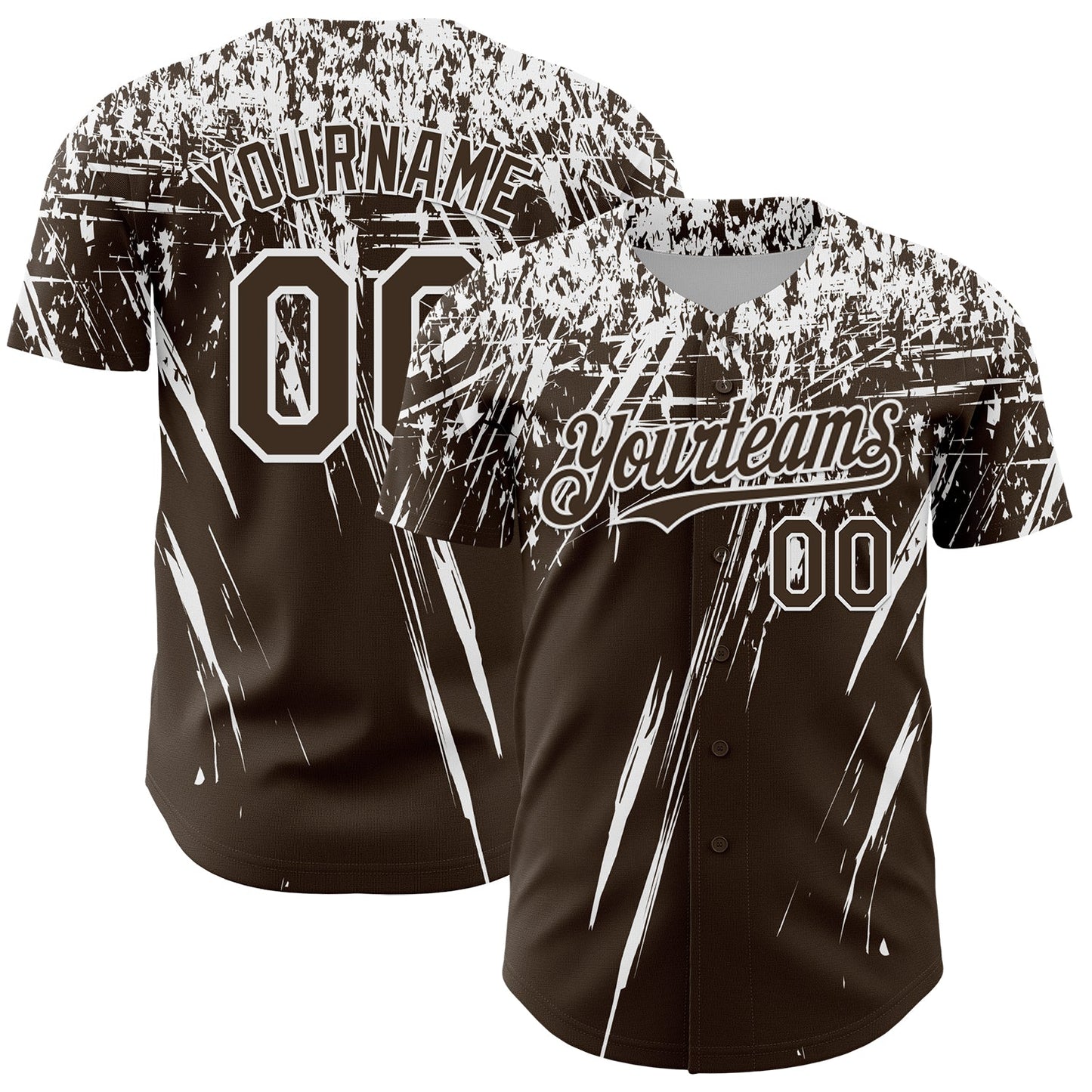 Custom Brown White Distressed Scratch Brush Stroke Authentic Baseball Jersey - Main View