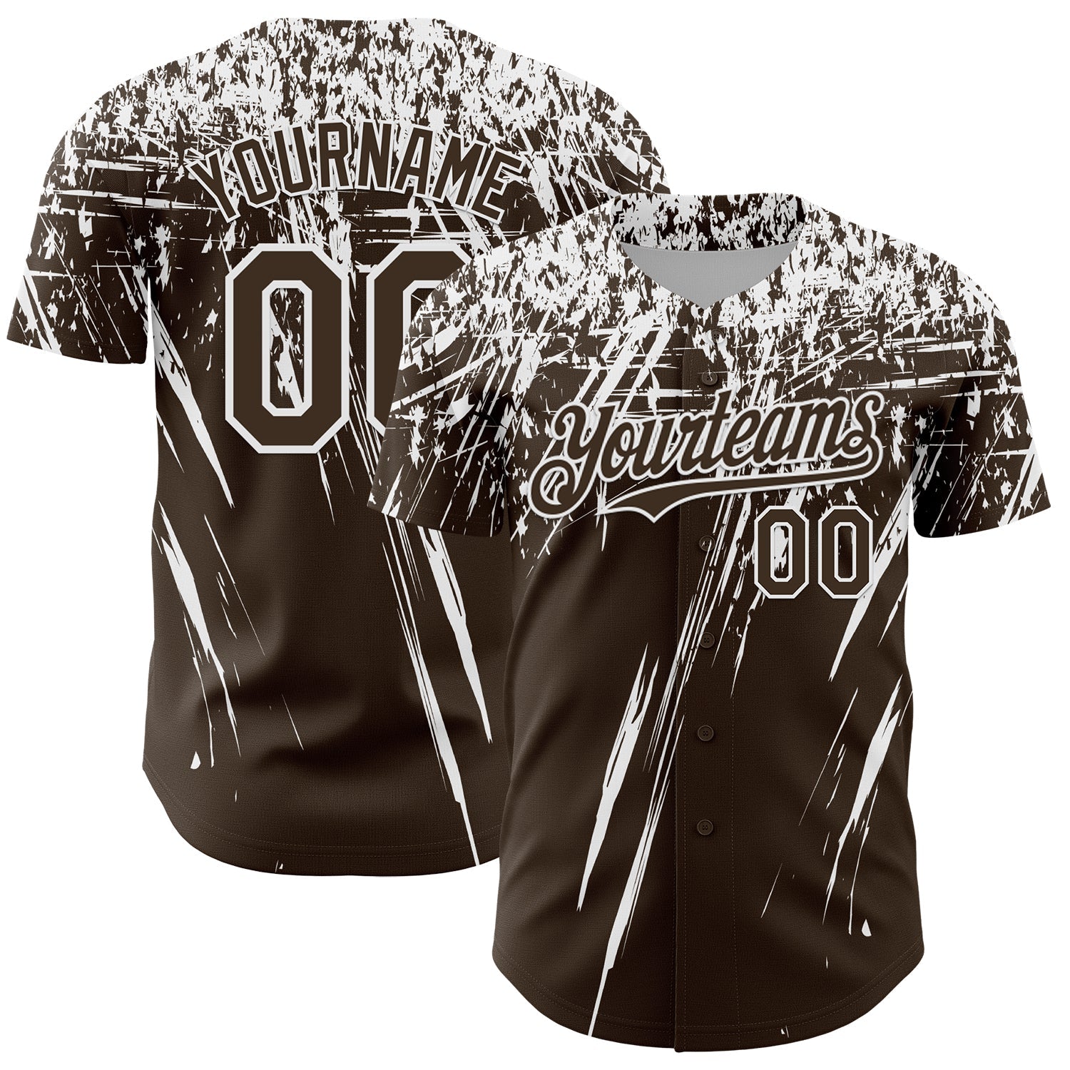 Custom Brown White Distressed Scratch Brush Stroke Authentic Baseball Jersey - Main View