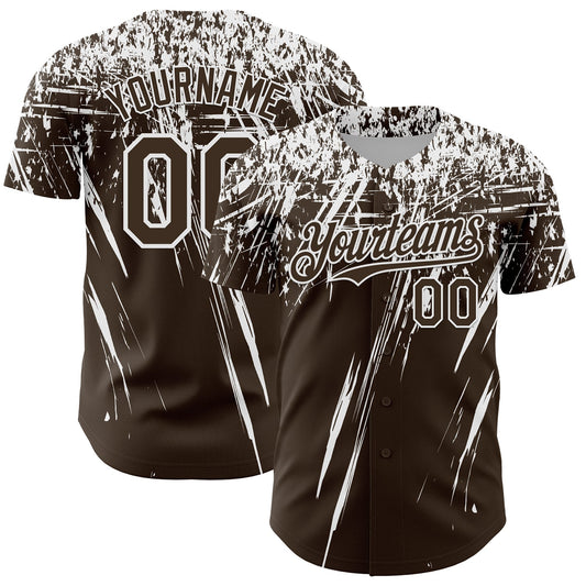 Custom Brown White Distressed Scratch Brush Stroke Authentic Baseball Jersey - Main View