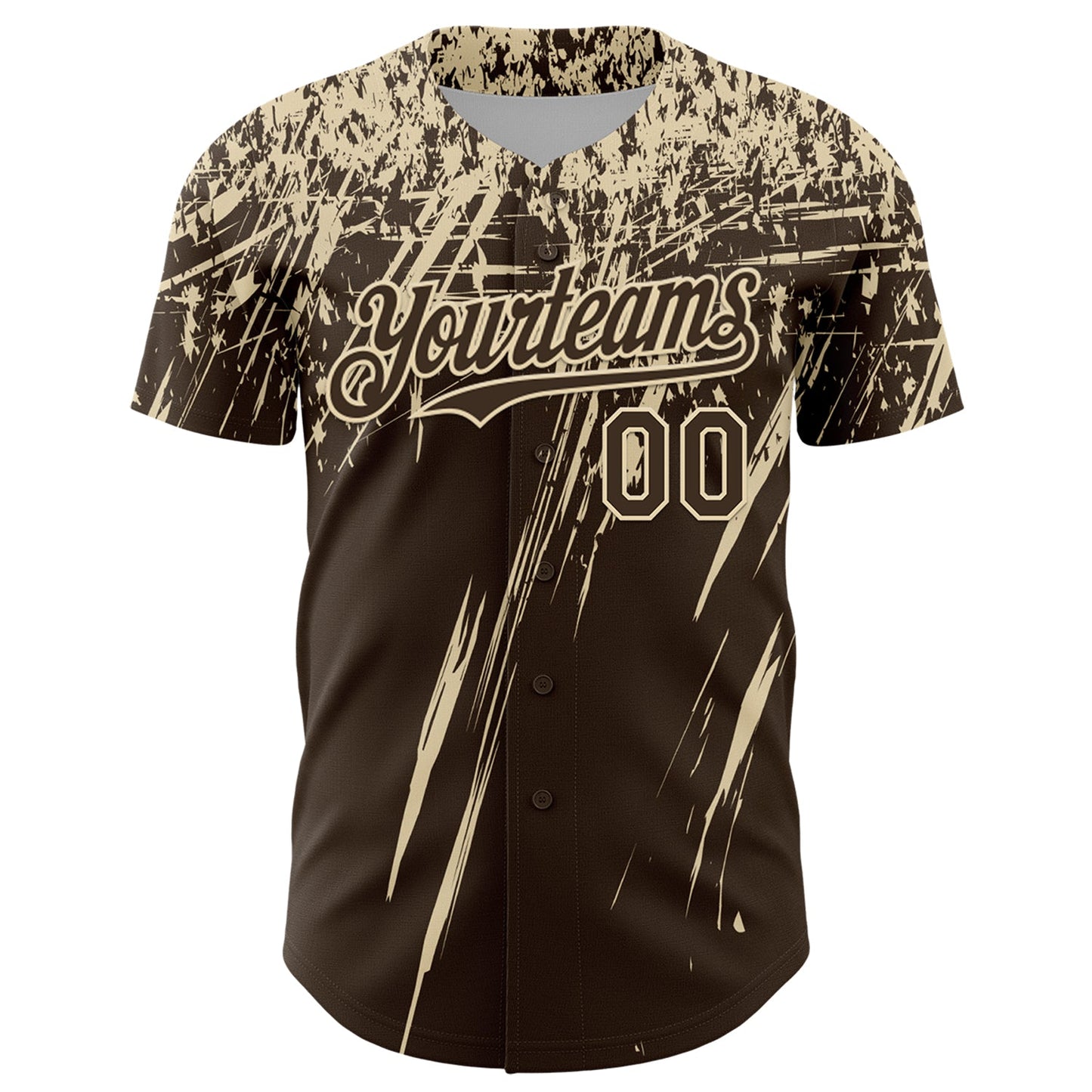 Custom Brown Cream Distressed Scratch Brush Stroke Authentic Baseball Jersey view 2