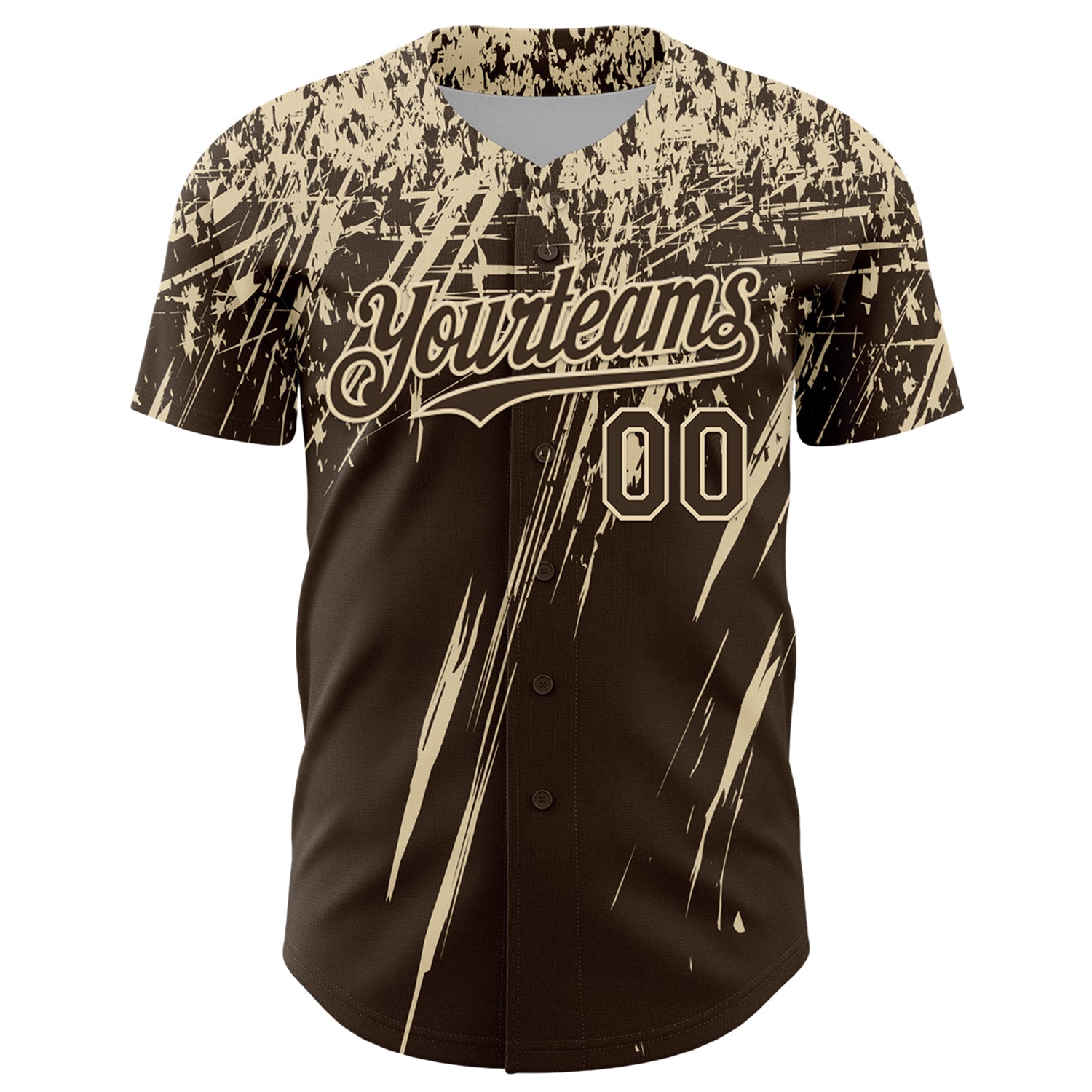 Custom Brown Cream Distressed Scratch Brush Stroke Authentic Baseball Jersey view 2