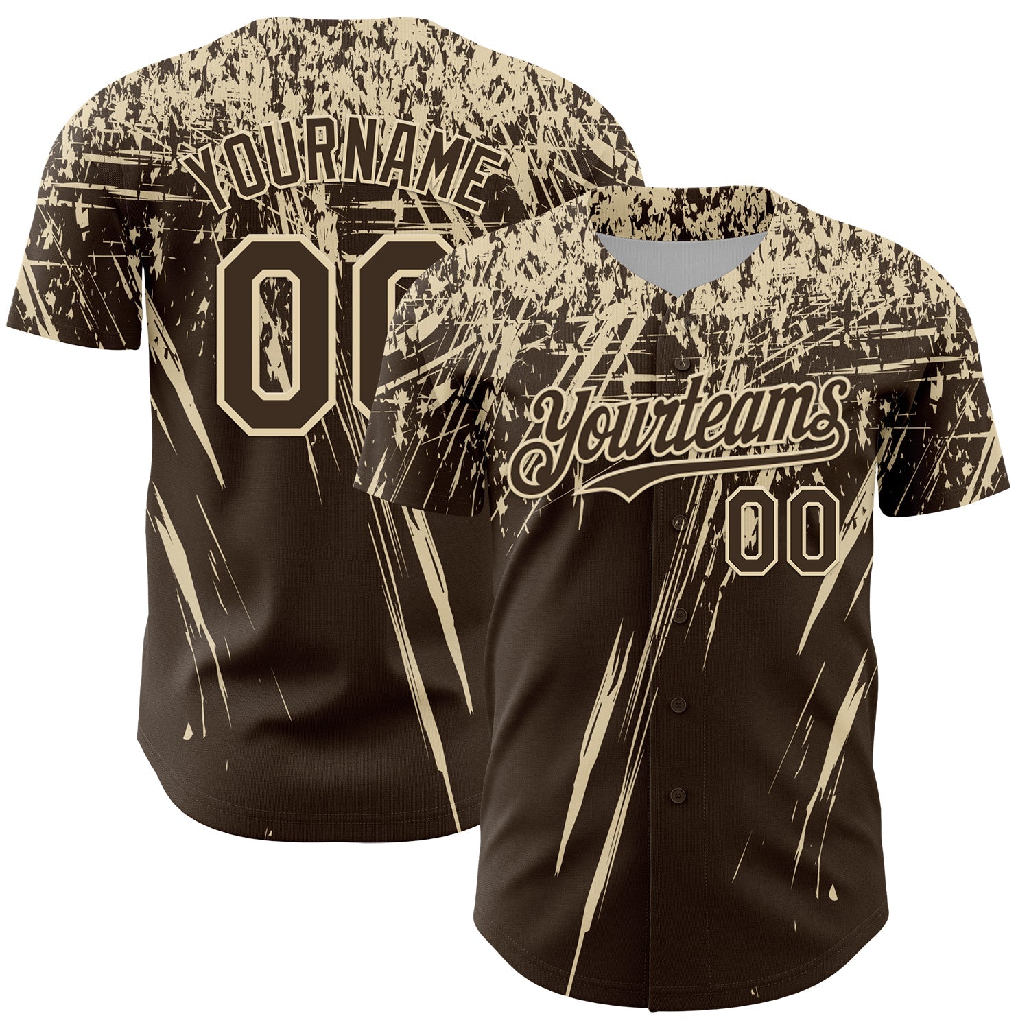 Custom Brown Cream Distressed Scratch Brush Stroke Authentic Baseball Jersey - Main View
