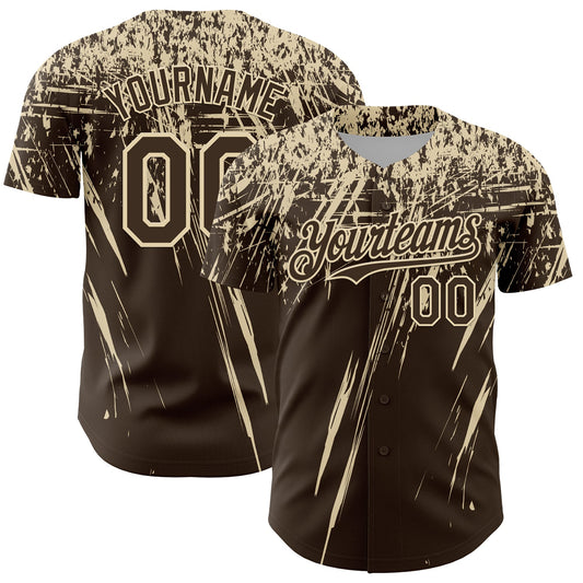 Custom Brown Cream Distressed Scratch Brush Stroke Authentic Baseball Jersey - Main View