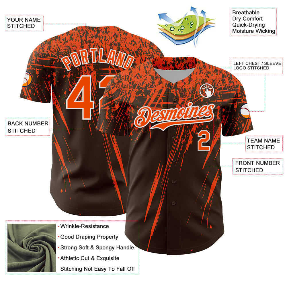 Custom Brown Orange-White Distressed Scratch Brush Stroke Authentic Baseball Jersey view 3