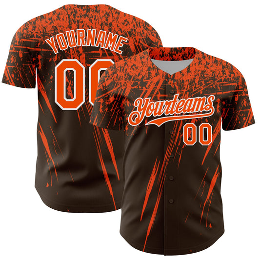 Custom Brown Orange-White Distressed Scratch Brush Stroke Authentic Baseball Jersey - Main View