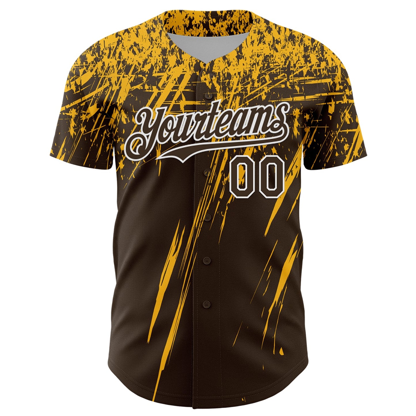 Custom Brown Gold-White Distressed Scratch Brush Stroke Authentic Baseball Jersey view 2