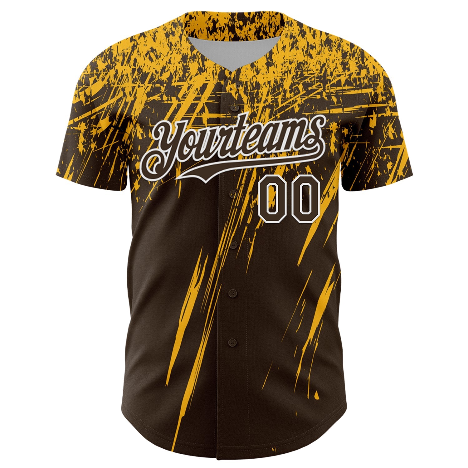 Custom Brown Gold-White Distressed Scratch Brush Stroke Authentic Baseball Jersey view 2