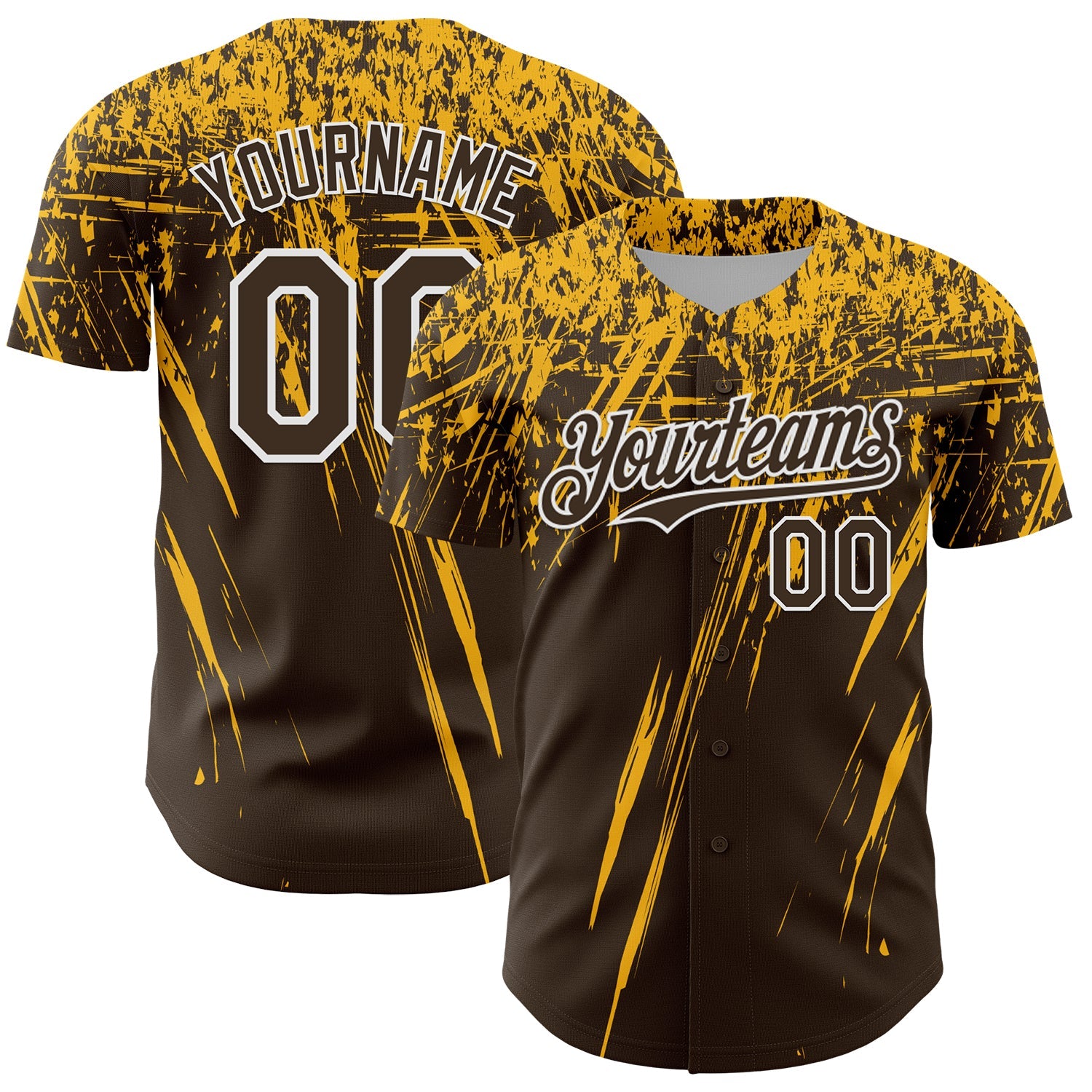 Custom Brown Gold-White Distressed Scratch Brush Stroke Authentic Baseball Jersey - Main View