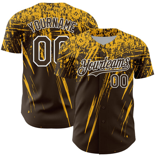 Custom Brown Gold-White Distressed Scratch Brush Stroke Authentic Baseball Jersey - Main View