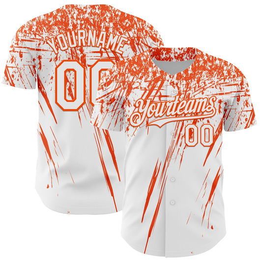 Custom White Orange Distressed Scratch Brush Stroke Authentic Baseball Jersey - Main View