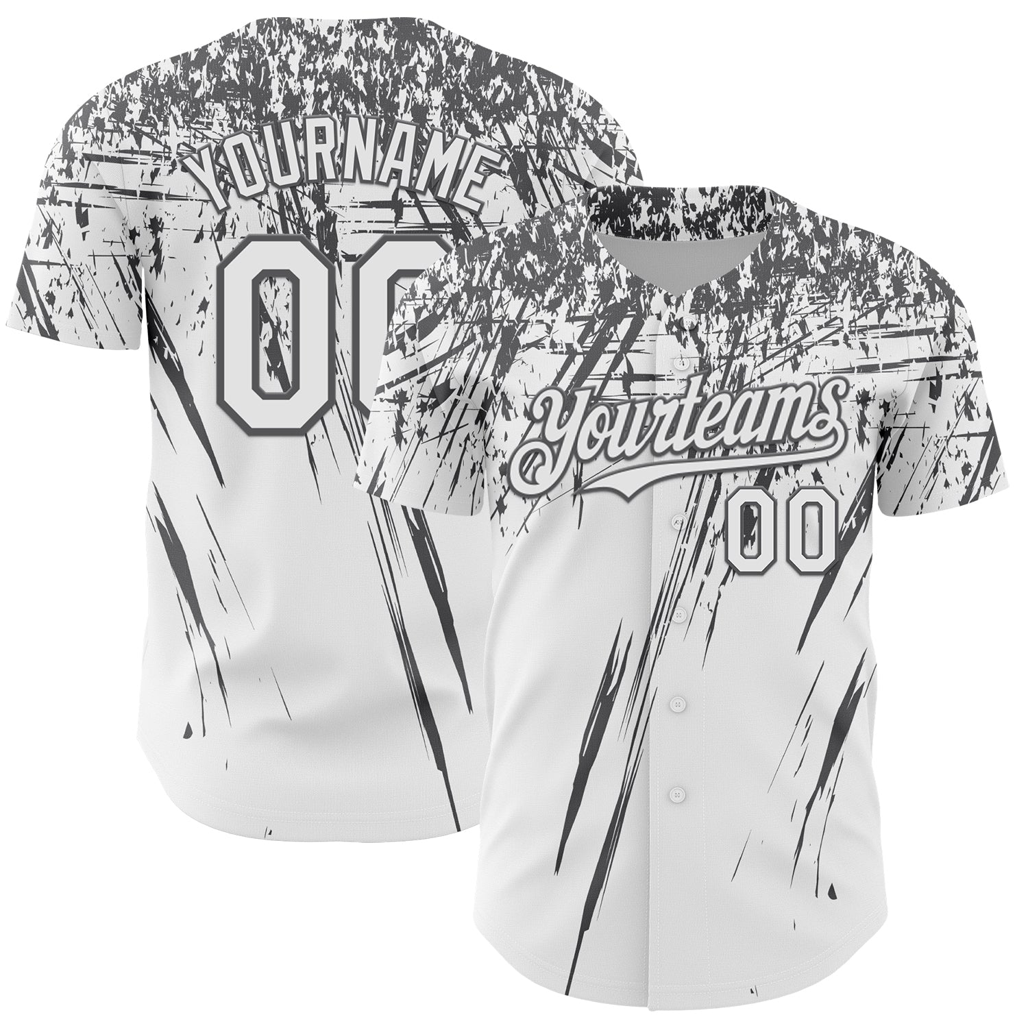 Custom White Steel Gray Distressed Scratch Brush Stroke Authentic Baseball Jersey - Main View
