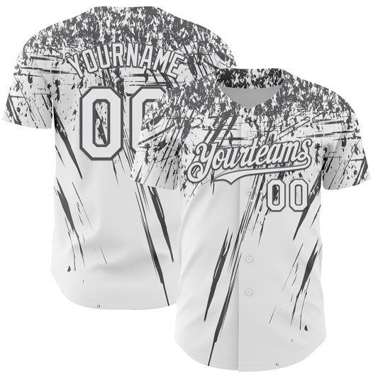 Custom White Steel Gray Distressed Scratch Brush Stroke Authentic Baseball Jersey - Main View