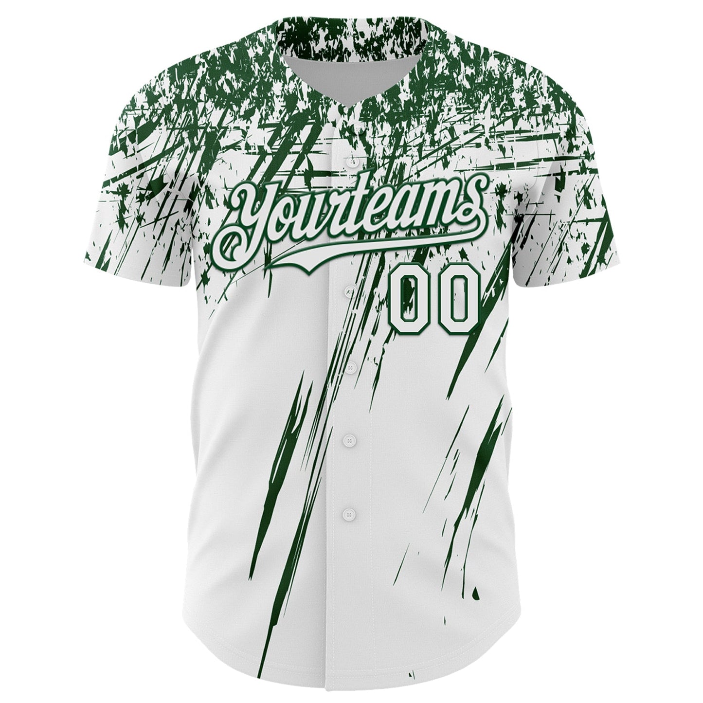 Custom White Green Distressed Scratch Brush Stroke Authentic Baseball Jersey view 2