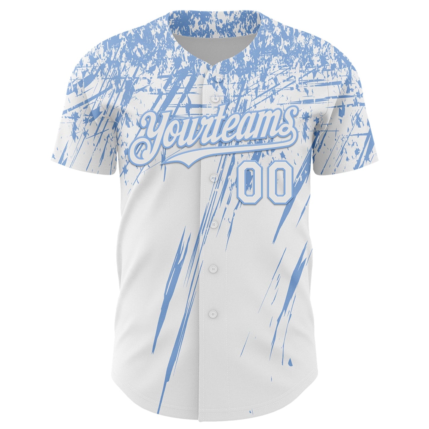 Custom White Light Blue Distressed Scratch Brush Stroke Authentic Baseball Jersey view 2