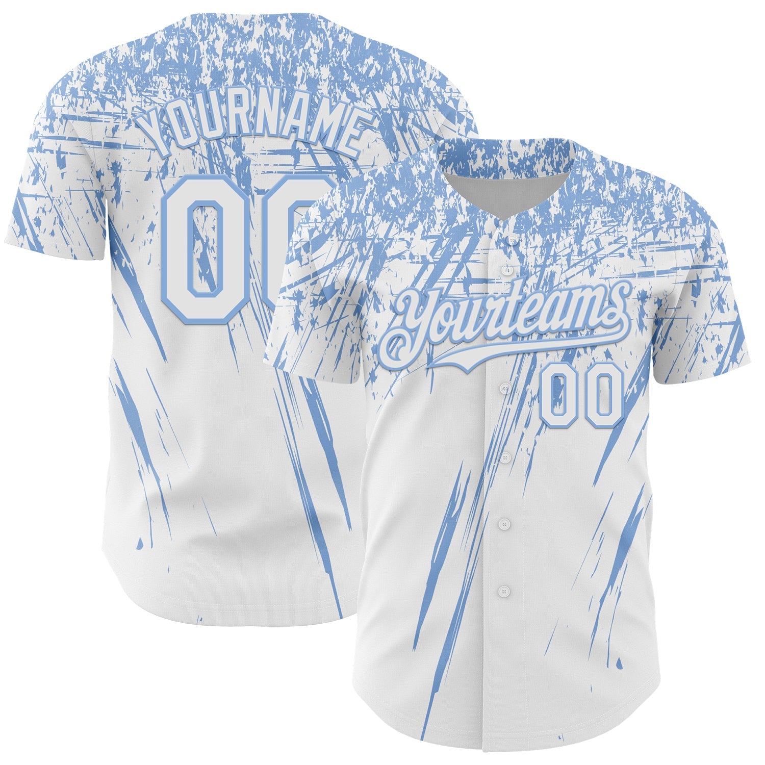 Custom White Light Blue Distressed Scratch Brush Stroke Authentic Baseball Jersey - Main View