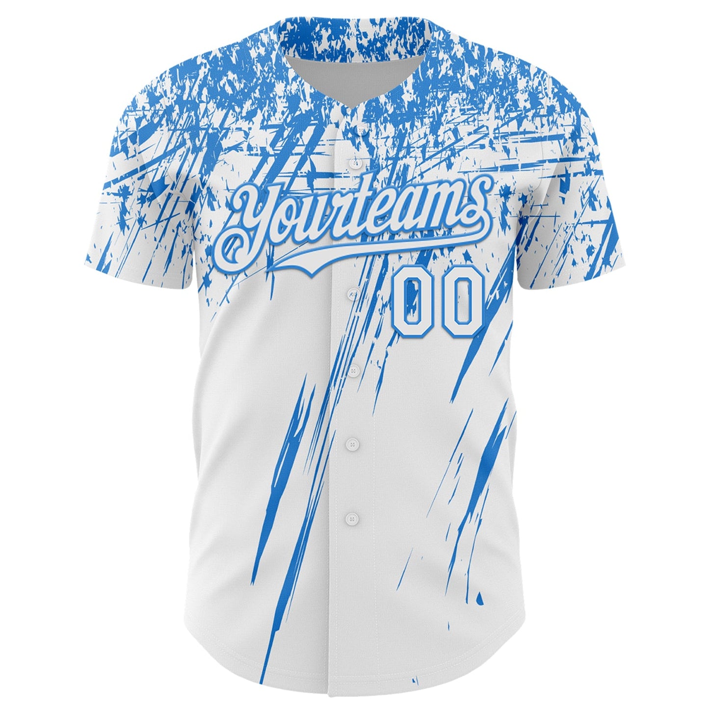 Custom White Electric Blue Distressed Scratch Brush Stroke Authentic Baseball Jersey view 2