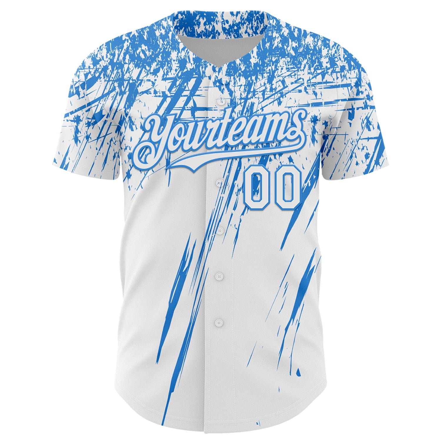 Custom White Electric Blue Distressed Scratch Brush Stroke Authentic Baseball Jersey view 2