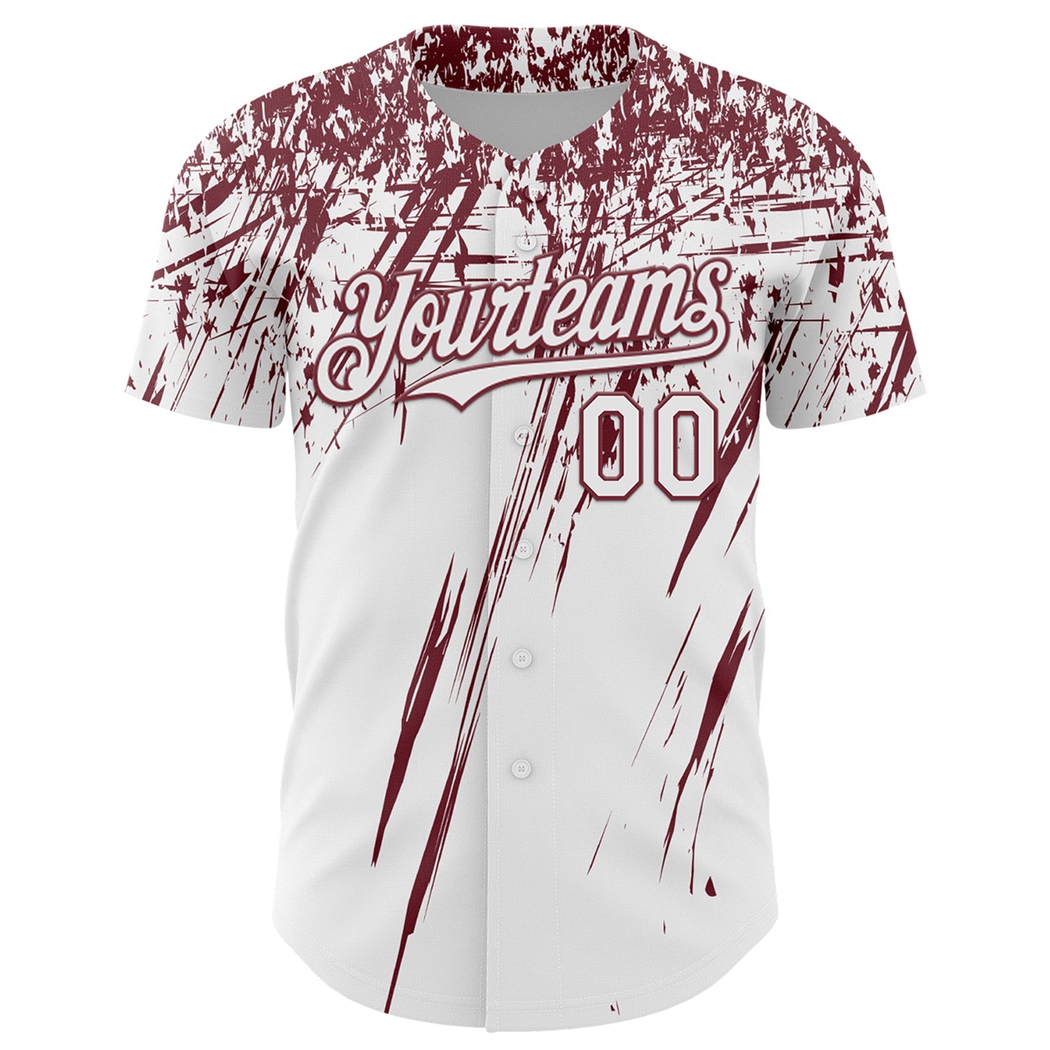 Custom White Burgundy Distressed Scratch Brush Stroke Authentic Baseball Jersey view 2