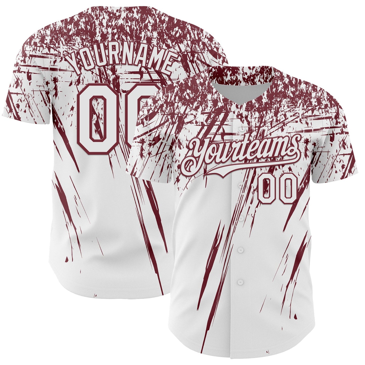 Custom White Burgundy Distressed Scratch Brush Stroke Authentic Baseball Jersey - Main View