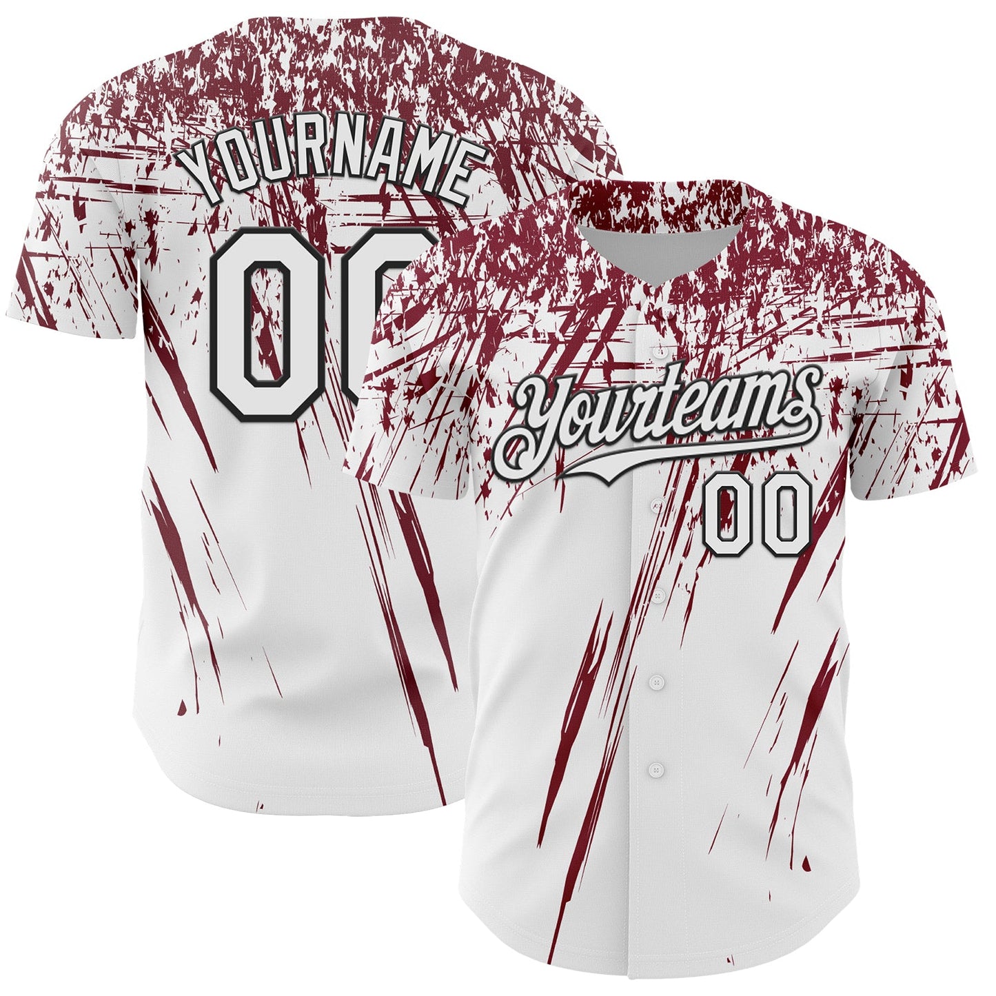 Custom White Crimson-Black Distressed Scratch Brush Stroke Authentic Baseball Jersey - Main View