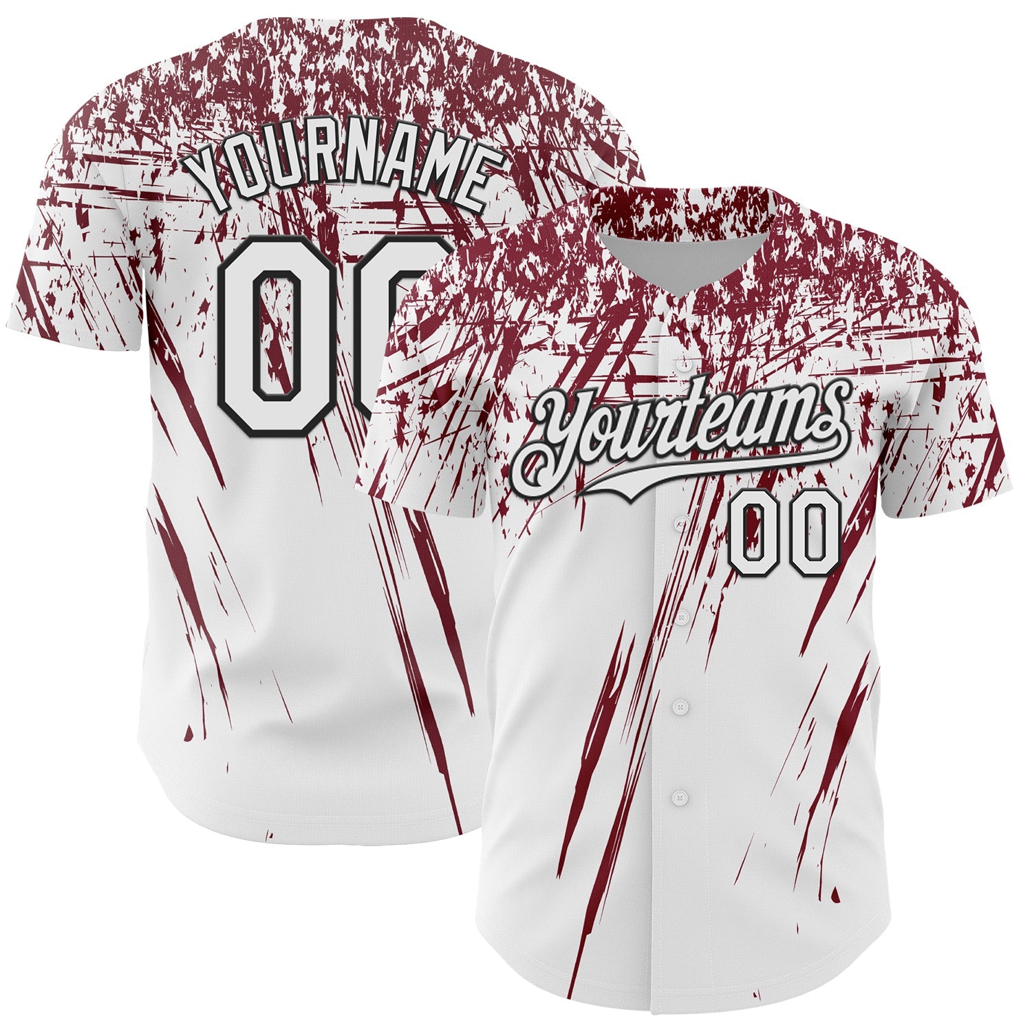 Custom White Crimson-Black Distressed Scratch Brush Stroke Authentic Baseball Jersey - Main View