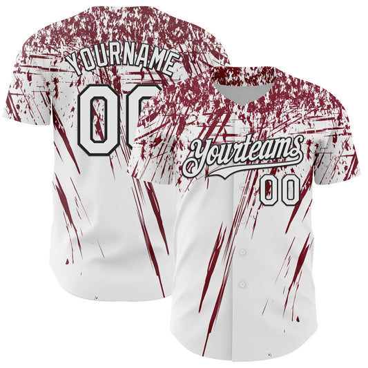 Custom White Crimson-Black Distressed Scratch Brush Stroke Authentic Baseball Jersey - Main View