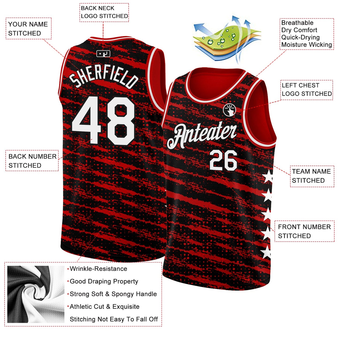 Custom Red White-Black Authentic City Edition Basketball Jersey view 2