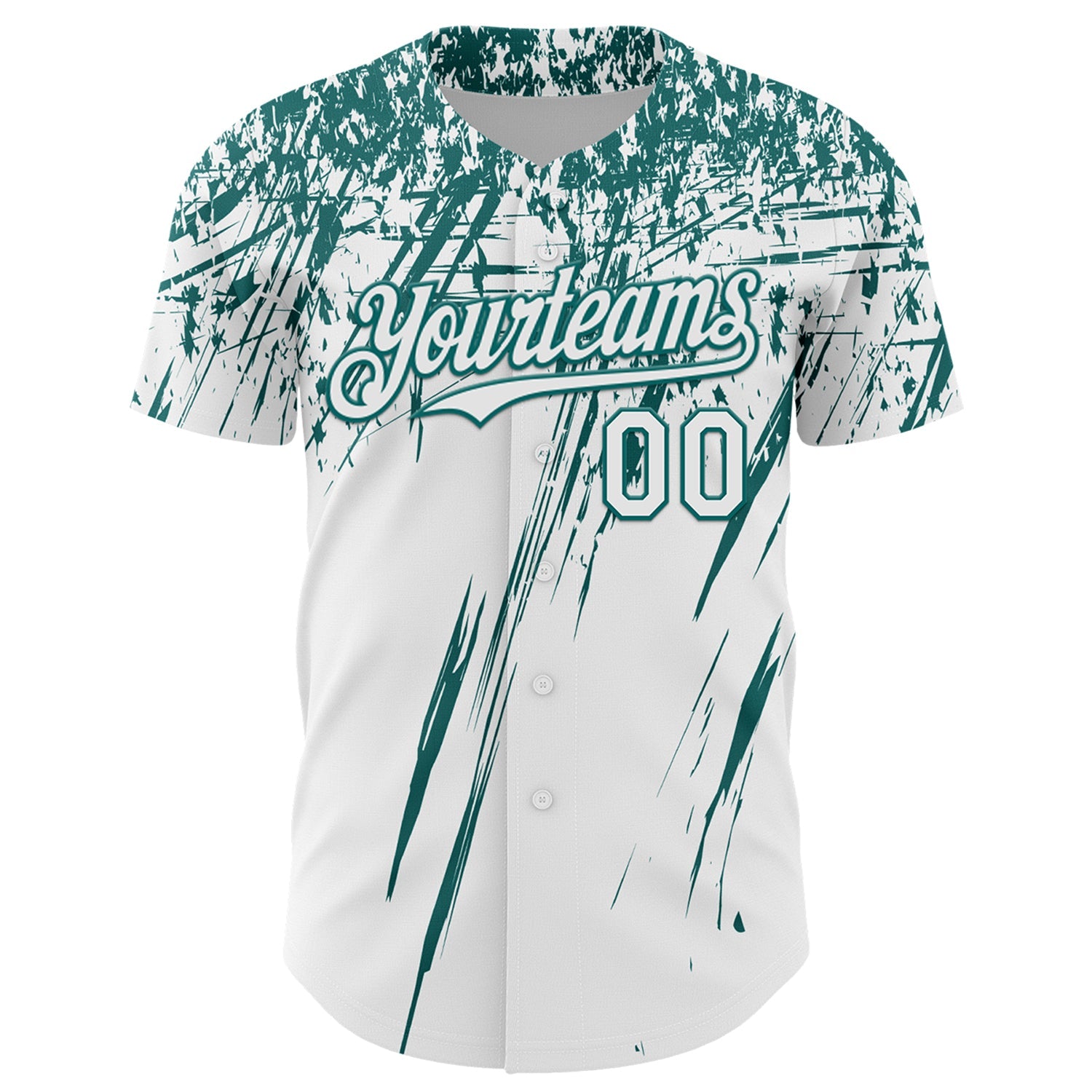 Custom White Teal Distressed Scratch Brush Stroke Authentic Baseball Jersey view 2