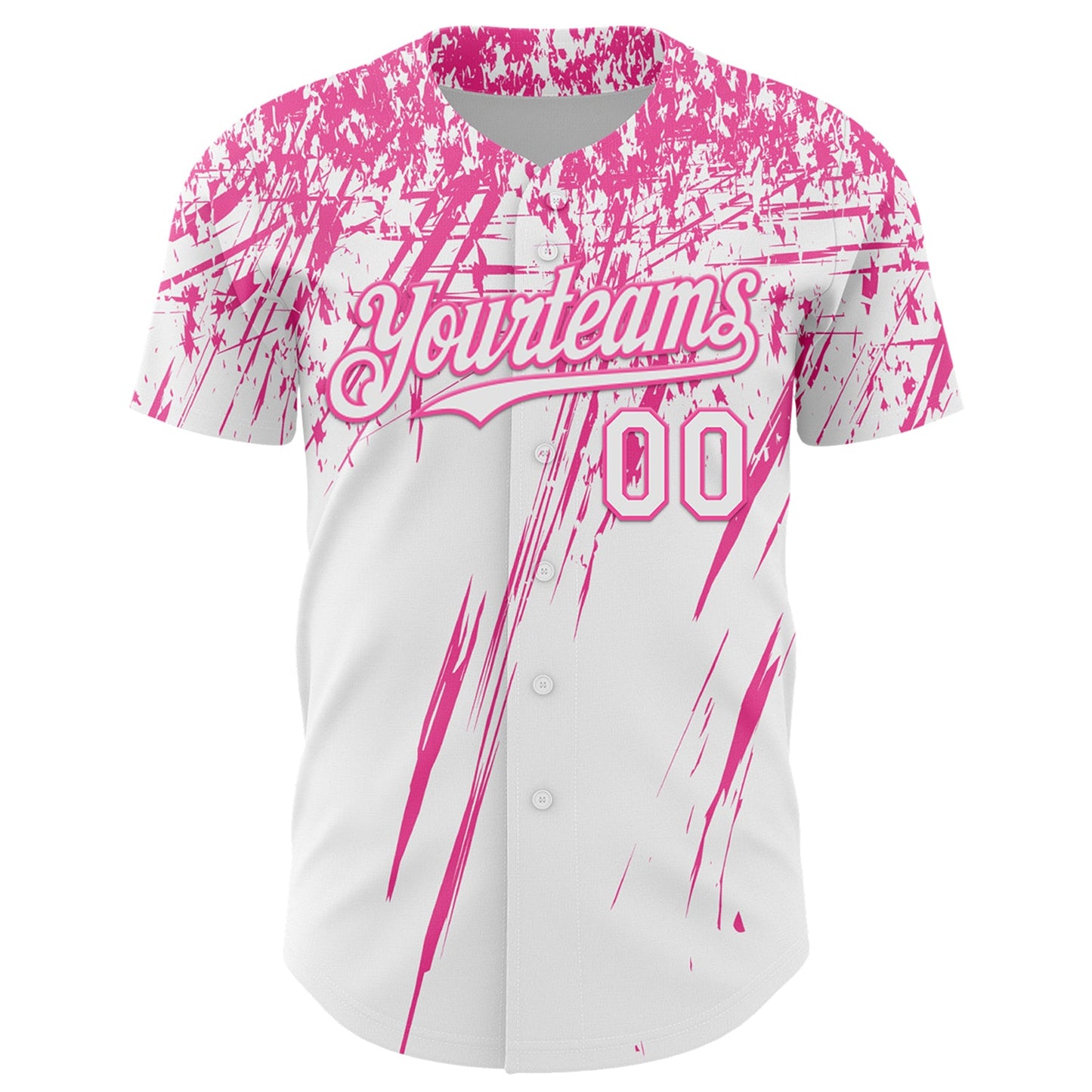 Custom White Pink Distressed Scratch Brush Stroke Authentic Baseball Jersey view 2