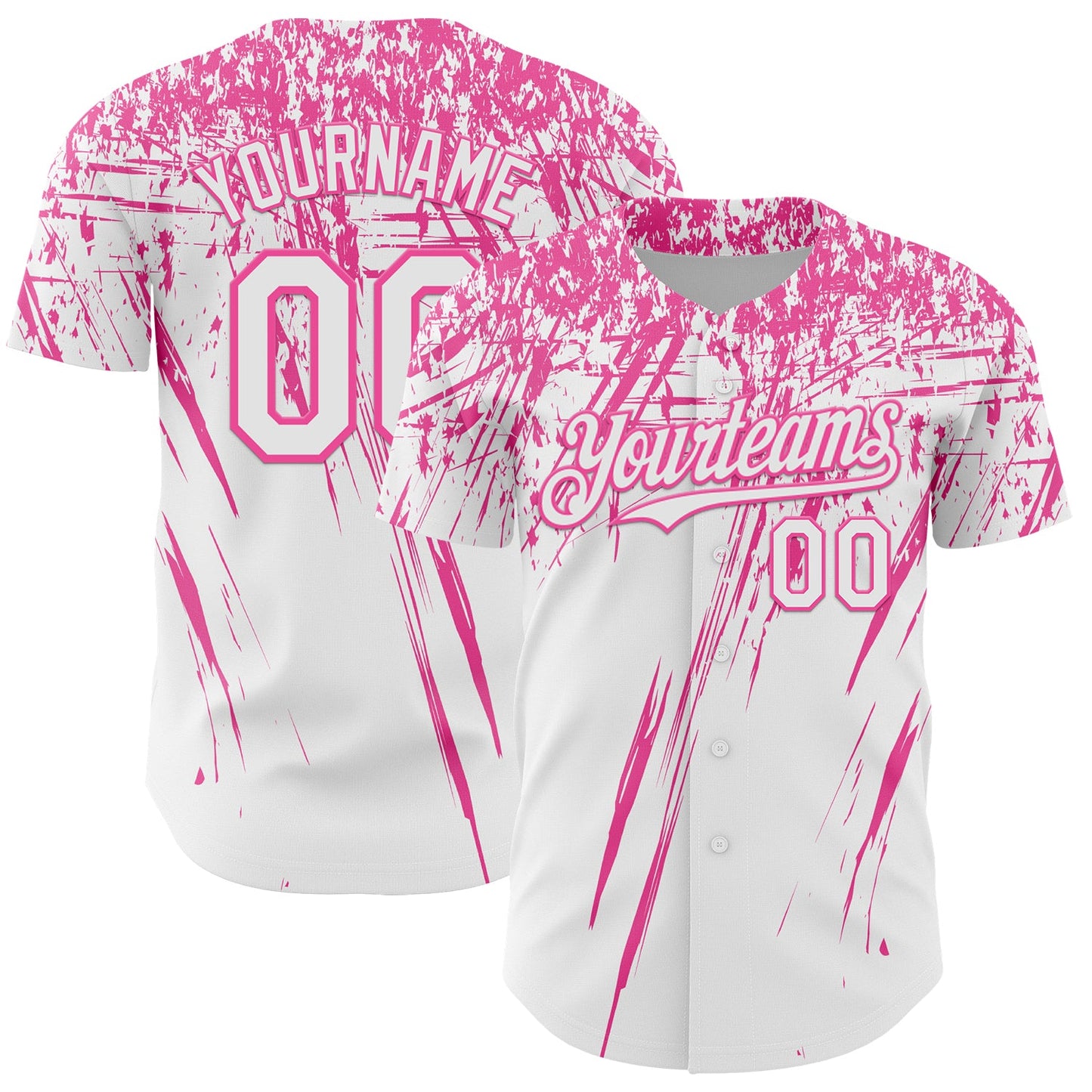 Custom White Pink Distressed Scratch Brush Stroke Authentic Baseball Jersey - Main View