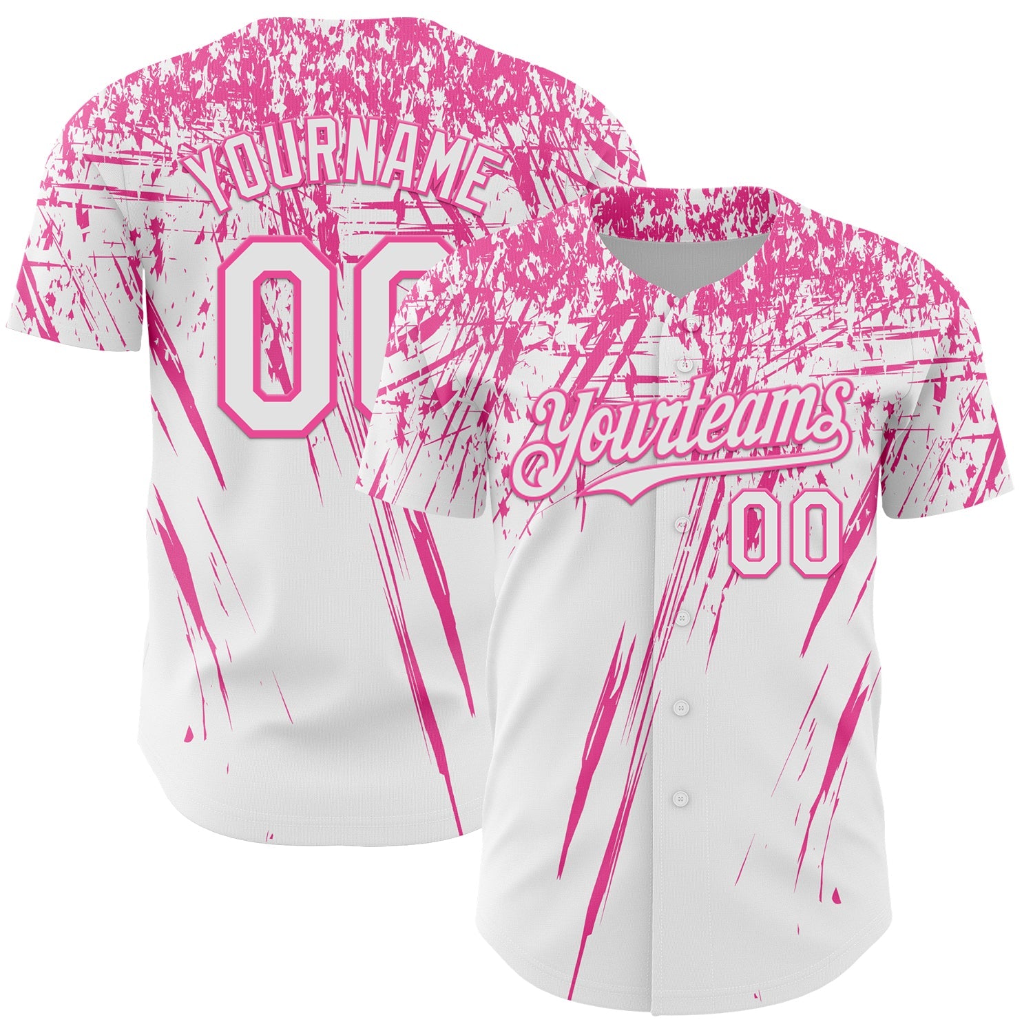 Custom White Pink Distressed Scratch Brush Stroke Authentic Baseball Jersey - Main View