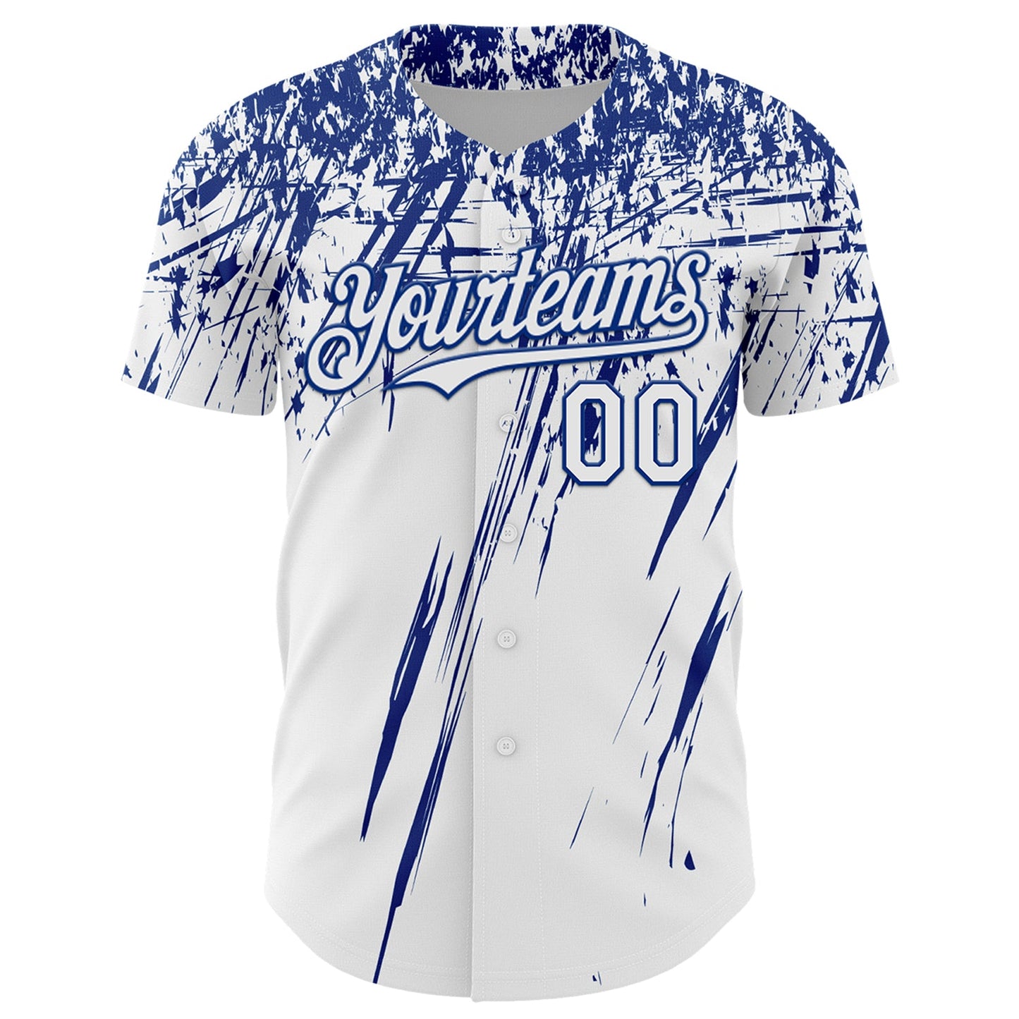 Custom White Royal Distressed Scratch Brush Stroke Authentic Baseball Jersey view 2