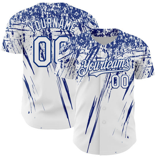 Custom White Royal Distressed Scratch Brush Stroke Authentic Baseball Jersey - Main View