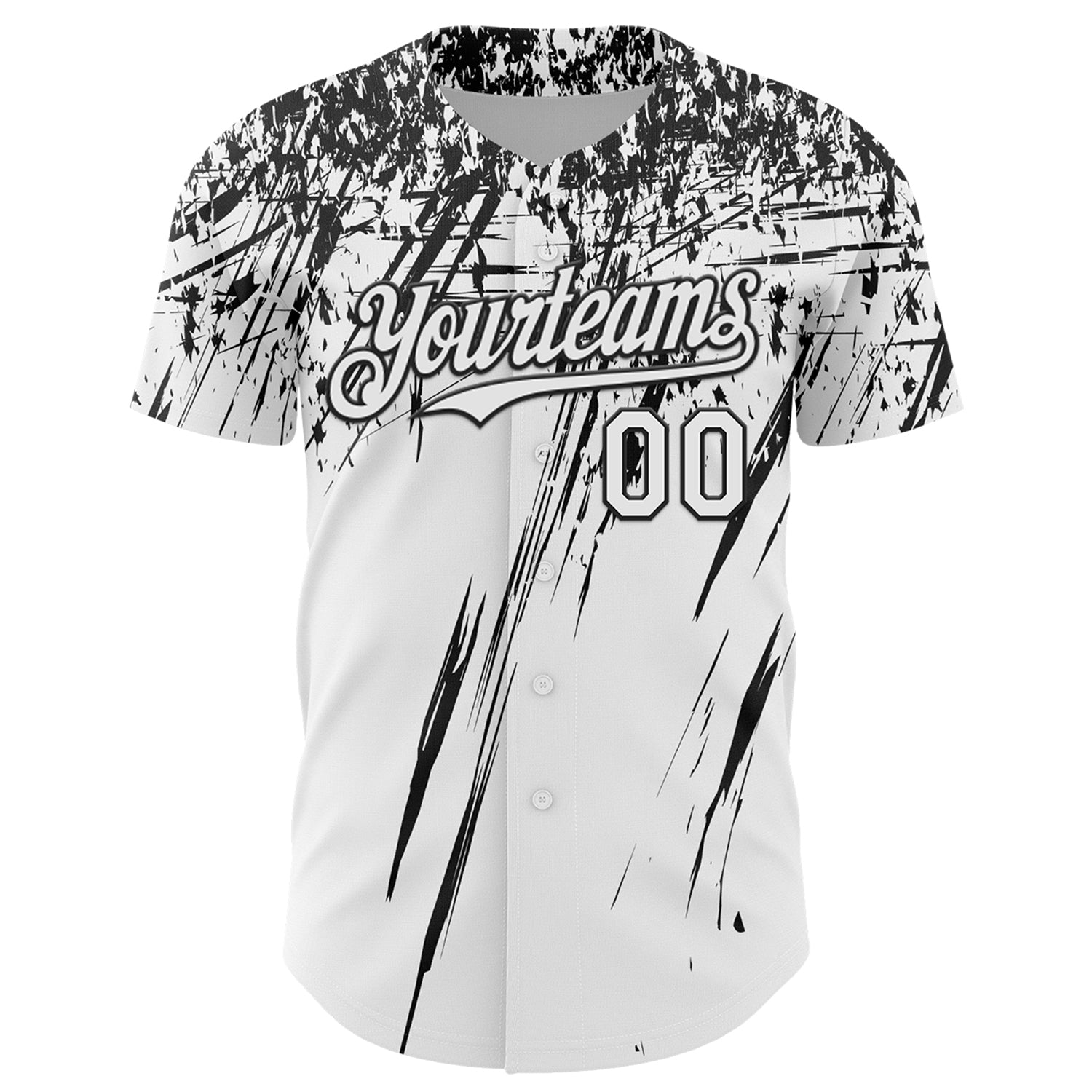 Custom White Black Distressed Scratch Brush Stroke Authentic Baseball Jersey view 2
