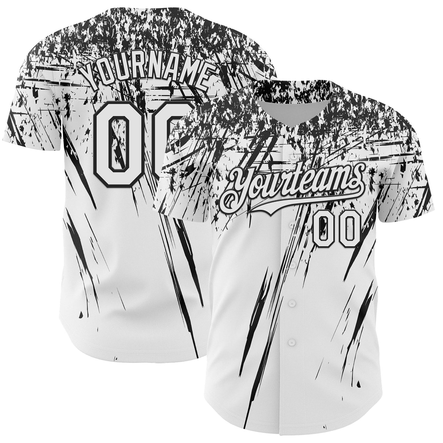 Custom White Black Distressed Scratch Brush Stroke Authentic Baseball Jersey - Main View
