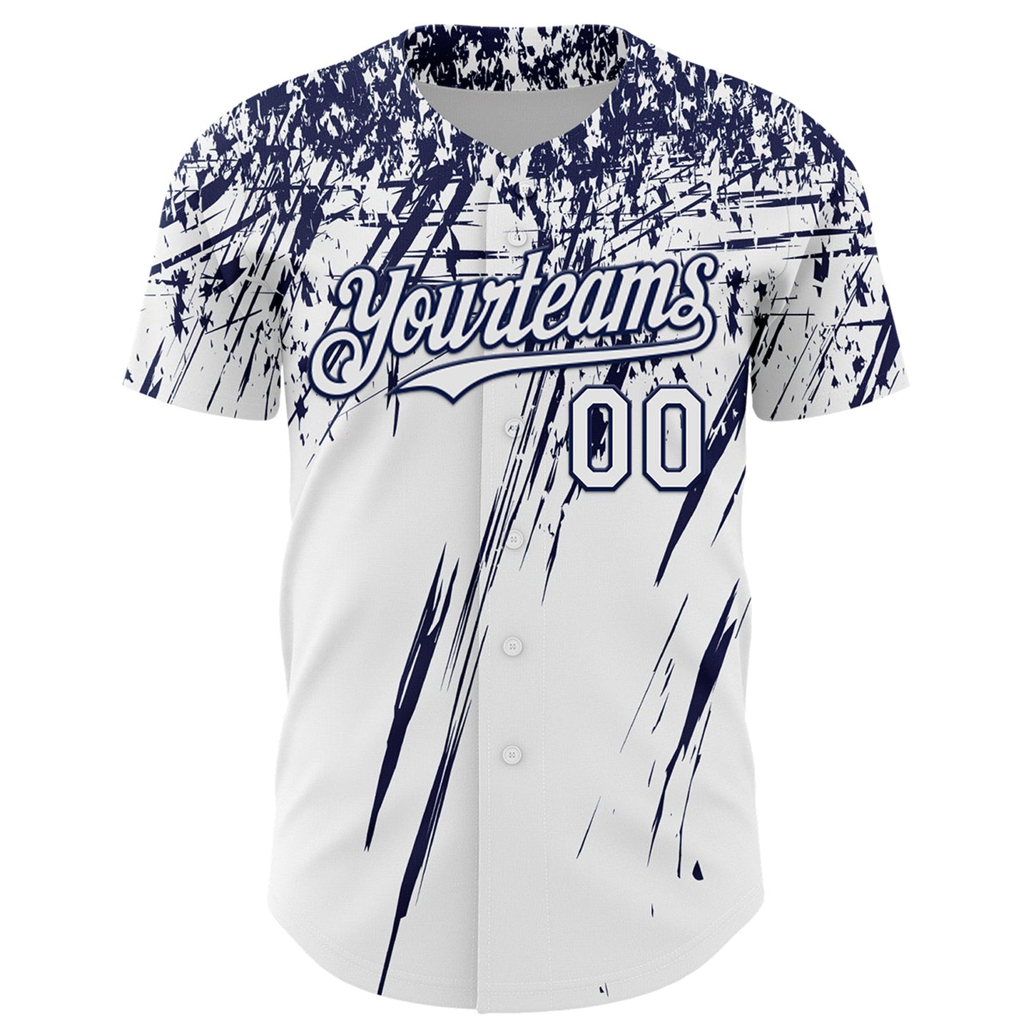 Custom White Navy Distressed Scratch Brush Stroke Authentic Baseball Jersey view 2