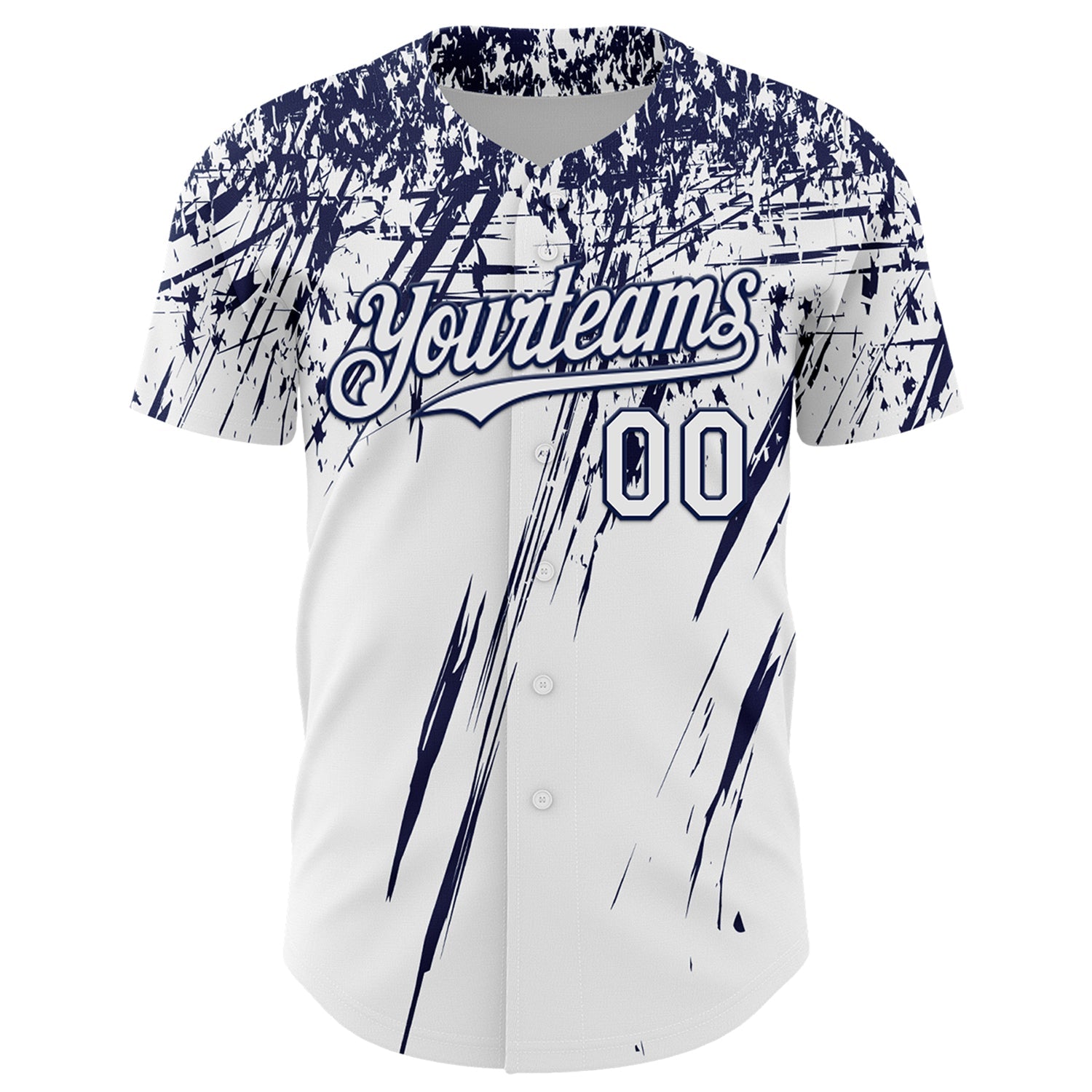 Custom White Navy Distressed Scratch Brush Stroke Authentic Baseball Jersey view 2