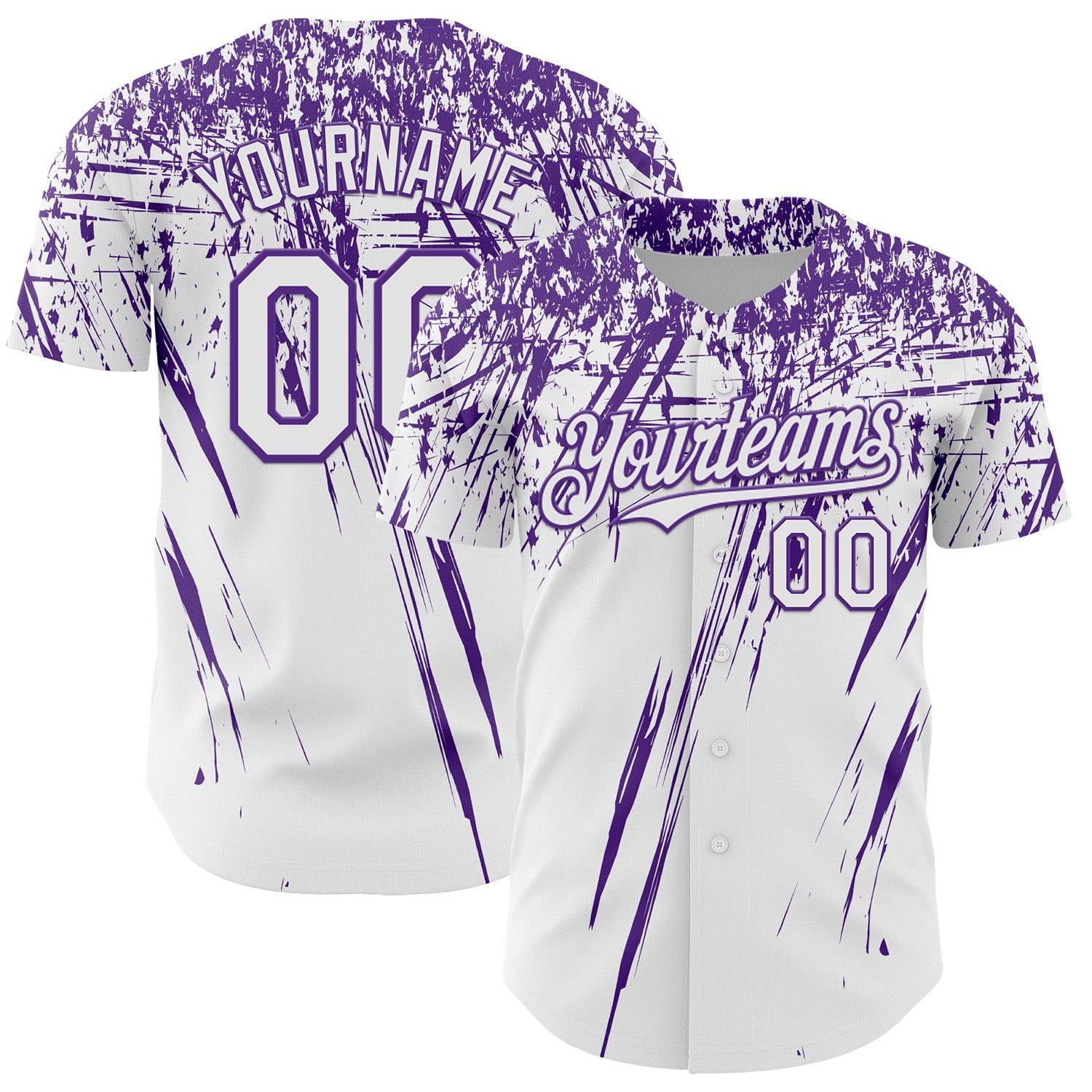 Custom White Purple Distressed Scratch Brush Stroke Authentic Baseball Jersey - Main View