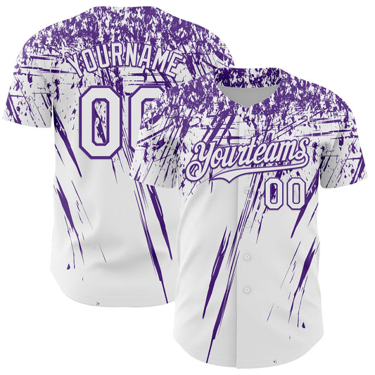Custom White Purple Distressed Scratch Brush Stroke Authentic Baseball Jersey - Main View