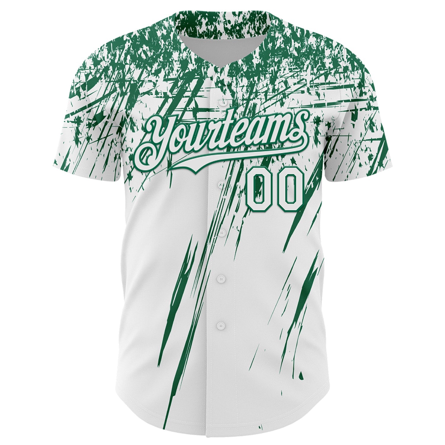 Custom White Kelly Green Distressed Scratch Brush Stroke Authentic Baseball Jersey view 2