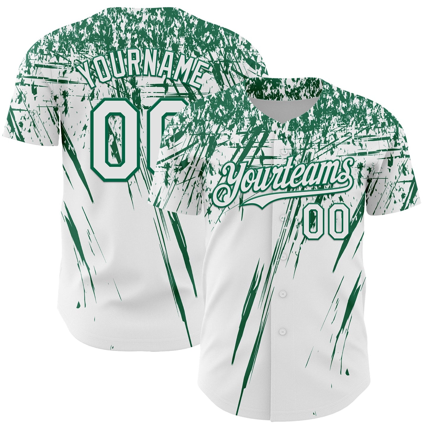 Custom White Kelly Green Distressed Scratch Brush Stroke Authentic Baseball Jersey - Main View