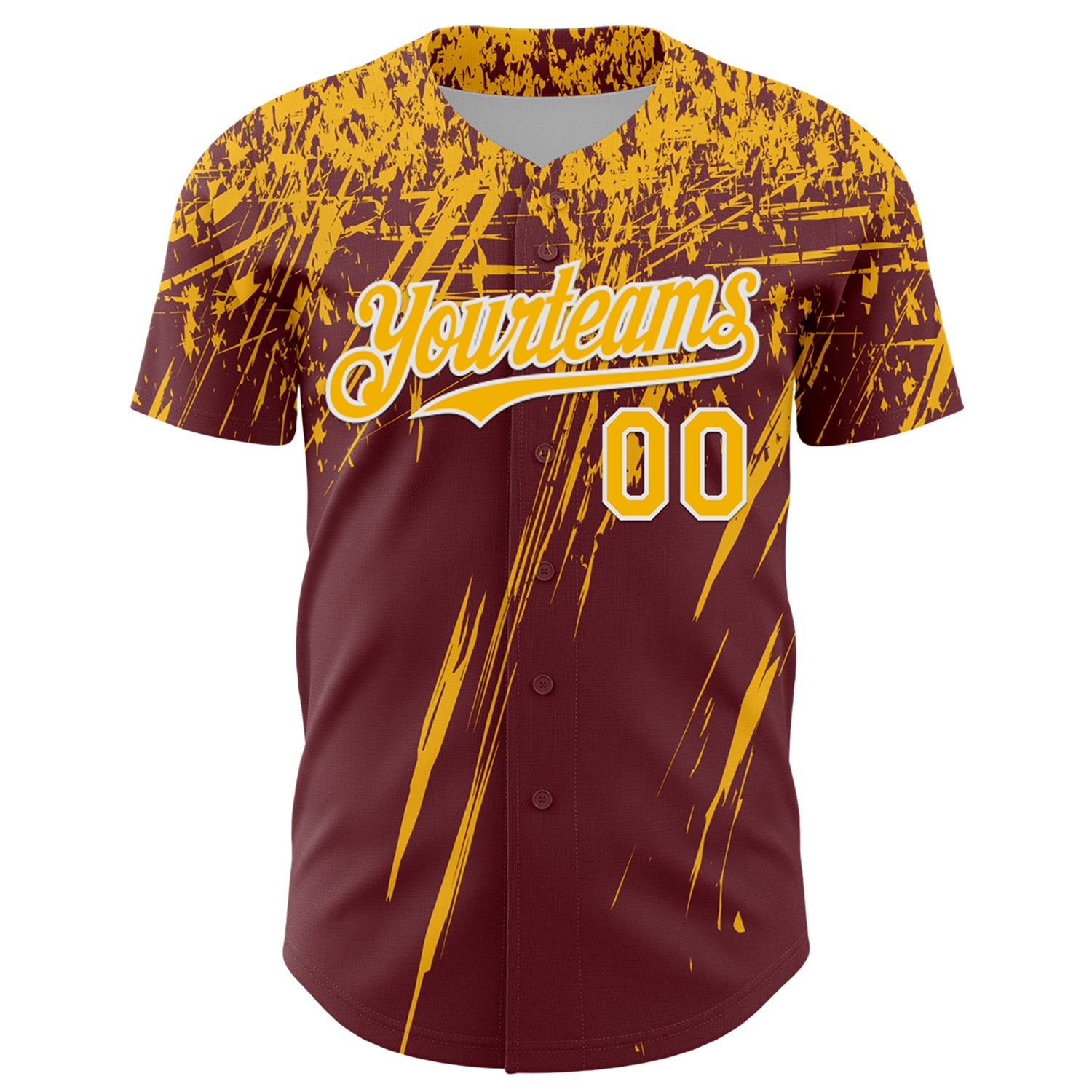 Custom Burgundy Gold-White Distressed Scratch Brush Stroke Authentic Baseball Jersey view 2