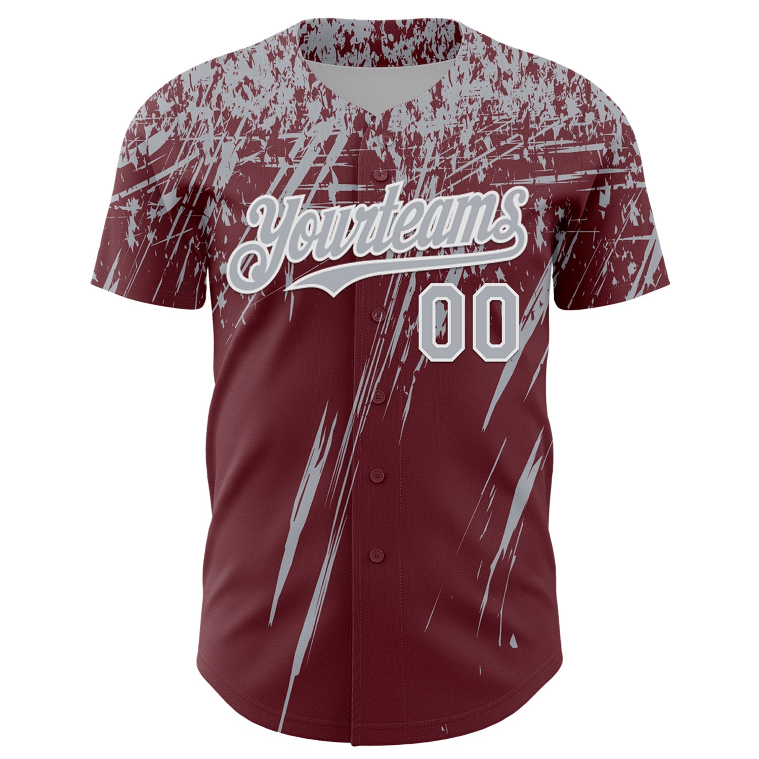 Custom Burgundy Gray-White Distressed Scratch Brush Stroke Authentic Baseball Jersey view 2