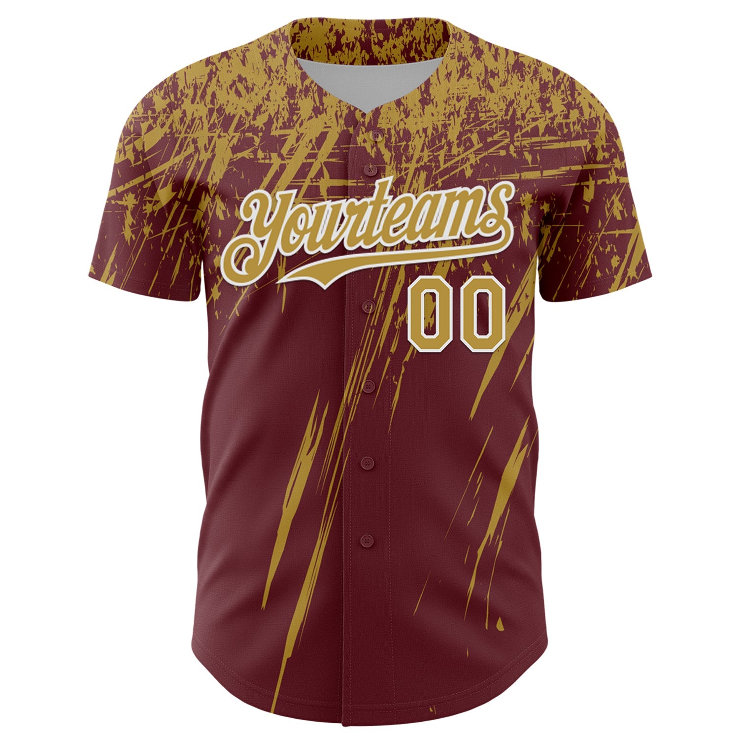 Custom Burgundy Old Gold-White Distressed Scratch Brush Stroke Authentic Baseball Jersey view 2